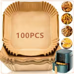 100 Rivestimenti Antiaderenti per Friggitrice ad Aria - Fogli di Carta Marrone, Adatti per Cuocere al Forno, Arrostire e Microonde - Facili da Pulire, Cucina Sana, Adatti per Cucine Domestiche e Commerciali, Accessori per Friggitrice ad Aria