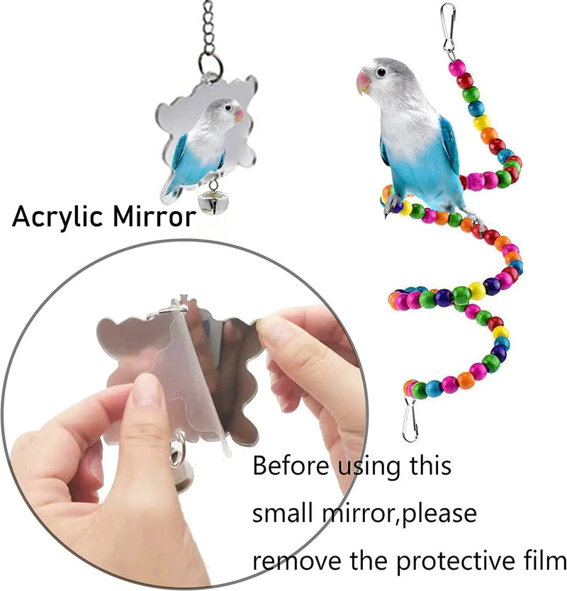 Set di 7 giocattoli per pappagalli e accessori per gabbie per uccelli.