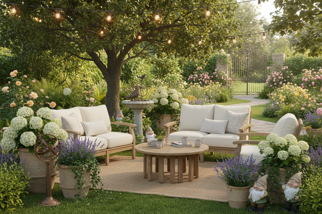 arredamento-da-giardino-e-accessori in un bel giardino