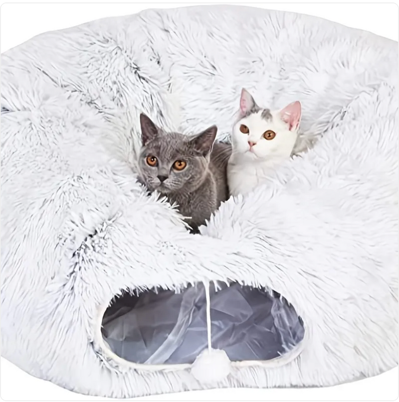 Comodo tunnel e nido in peluche per gatti, cuccia invernale pieghevole per animali domestici.