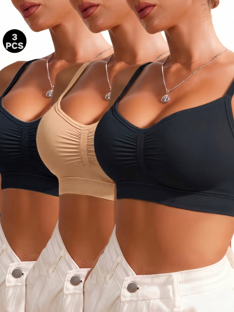 Reggiseno modellante da donna 3 pezzi, morbido, traspirante, senza cuciture e senza ferretto, copertura totale con coppe profonde per seno grande, nasconde la schiena con spalline