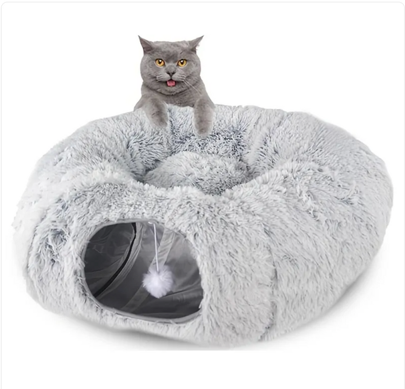 Comodo tunnel e nido in peluche per gatti, cuccia invernale pieghevole per animali domestici.
