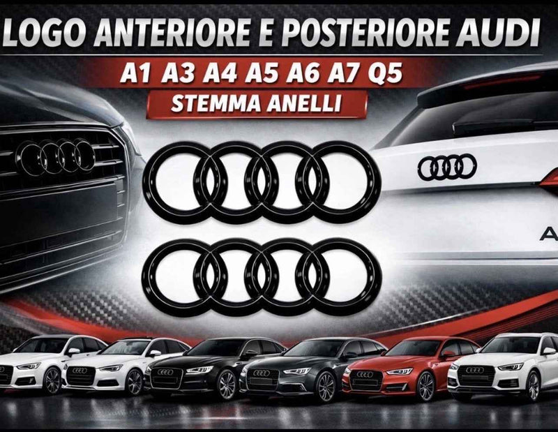 Emblema Audi Nero Lucido Anteriore Posteriore A1 A3 A4 A5 A6 A7 A8 Q2 Q3 Q4 Q5
