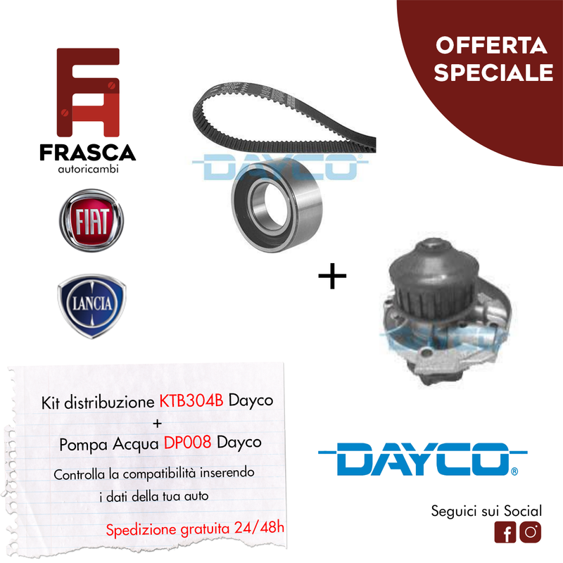 Kit Distribuzione con Pompa Acqua Dayco Fiat Panda 141 750 1000 1100 4x4 Tipo