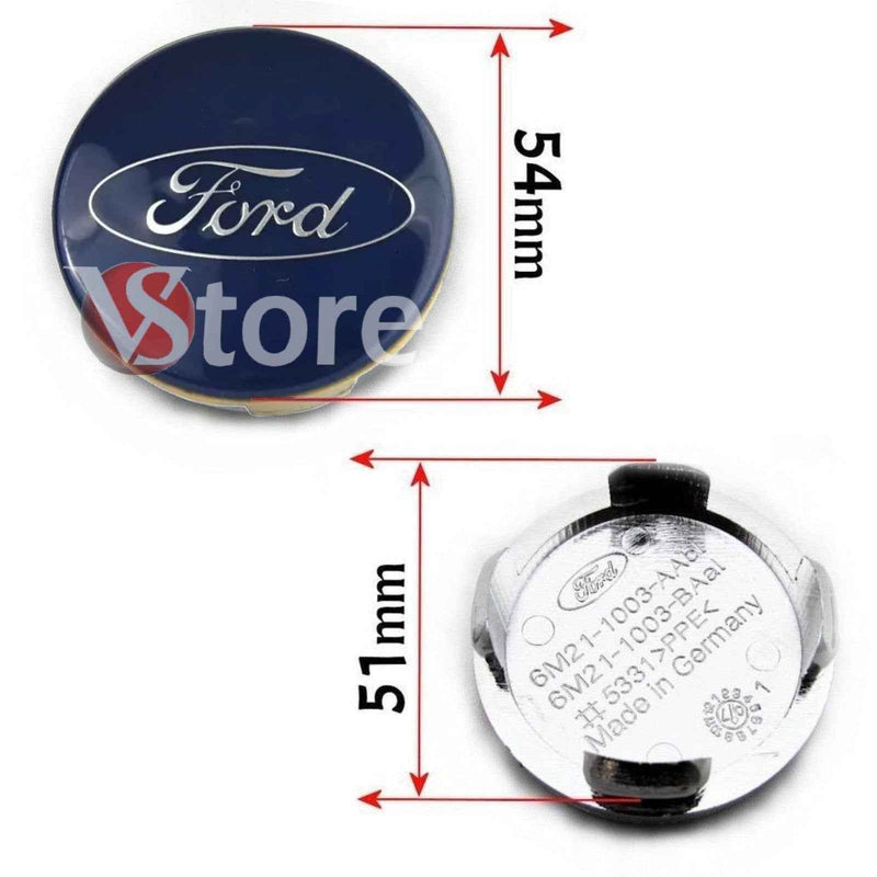 4 Tappi Coprimozzo per Cerchi in Lega Compatibili Con Ford 54 mm Blu