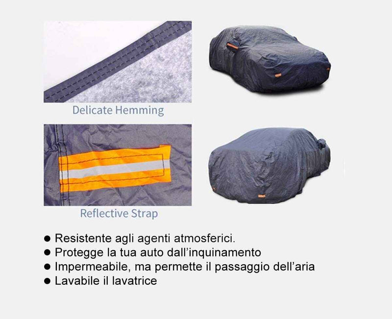 TELO COPRI AUTO COPRIAUTO FELPATO IMPERMEABILE CON 6 RIFRANGENTI IN VARIE MISURE