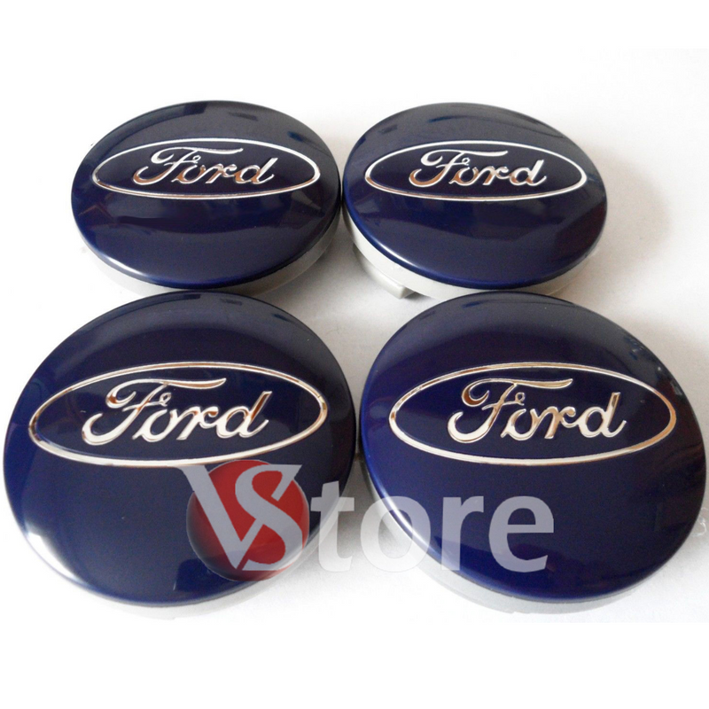 4 Tappi Coprimozzo per Cerchi in Lega Compatibili Con Ford 54 mm Blu