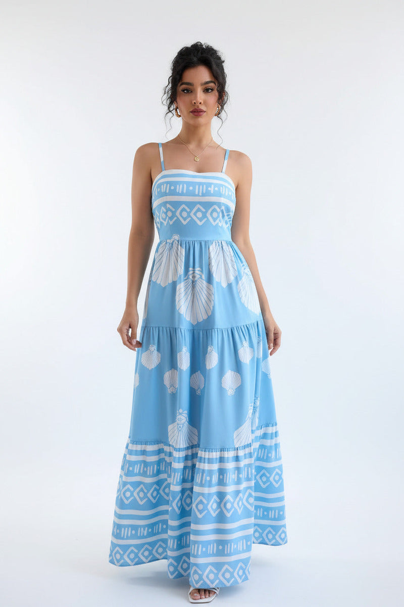 Vestito Lungo Donna Celeste con Fantasia Bianca – Estivo Vita Segnata
