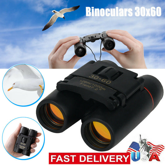 Binoculars 30X60 Zoom Travel Compact Folding Telescope Hunting Day Night Outdoor Small Pocket Binoculars Compact Adults, Mini Kids Binoculars Boys for Bird Watching, Concert Theater Opera