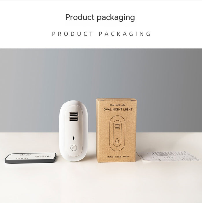 Oval Small Night Lamp with Dual USB Charging Port Remote Control Timing Plug-In Wall