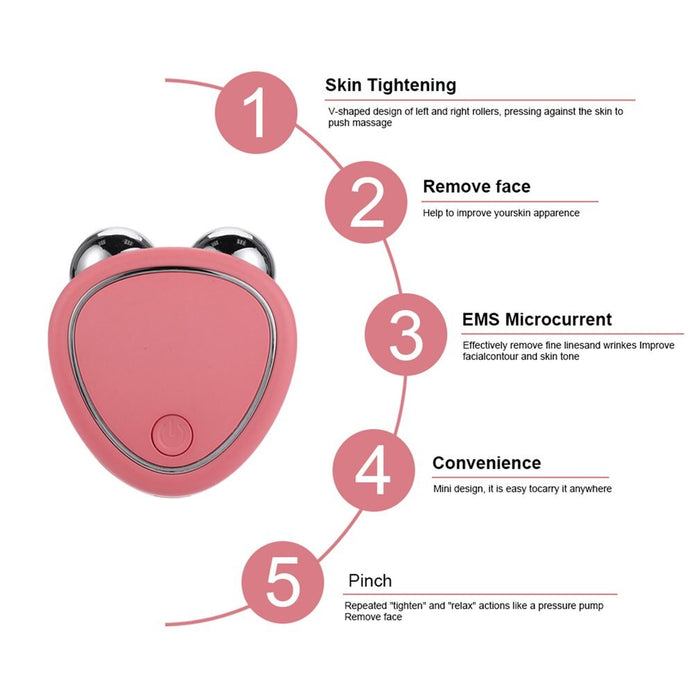 Portable Facial Micro-Current Beauty Instrument for Lifting Thinning and Reducing Edema with Double Roller Massager