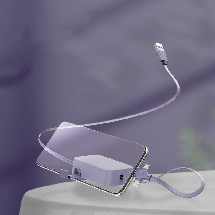 4 in 1 Retractable USB Cable Creative Macaron Type C Micro Cable for I Phone with Phone Stand Charging Data Cable Line Storage Box