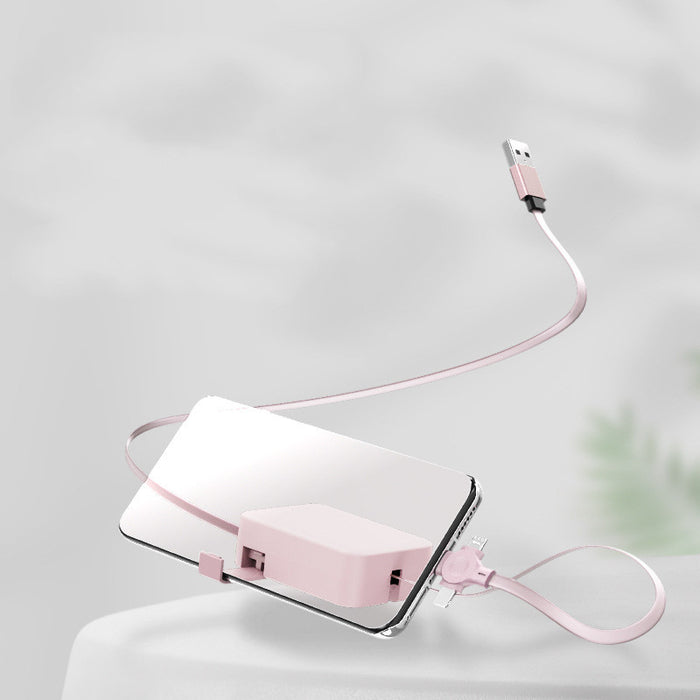 4 in 1 Retractable USB Cable Creative Macaron Type C Micro Cable for I Phone with Phone Stand Charging Data Cable Line Storage Box