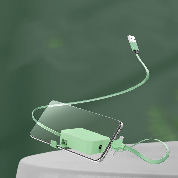 4 in 1 Retractable USB Cable Creative Macaron Type C Micro Cable for I Phone with Phone Stand Charging Data Cable Line Storage Box