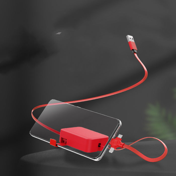 4 in 1 Retractable USB Cable Creative Macaron Type C Micro Cable for I Phone with Phone Stand Charging Data Cable Line Storage Box