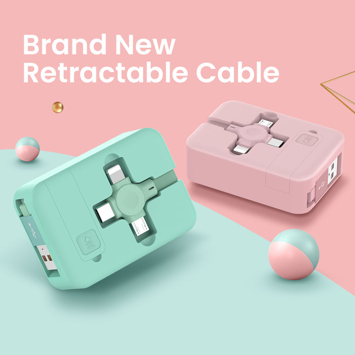 4 in 1 Retractable USB Cable Creative Macaron Type C Micro Cable for I Phone with Phone Stand Charging Data Cable Line Storage Box