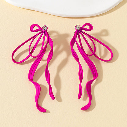 Irregular Large Bow Earrings for Women Tassel Streamer