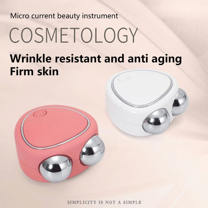 Portable Facial Micro-Current Beauty Instrument for Lifting Thinning and Reducing Edema with Double Roller Massager