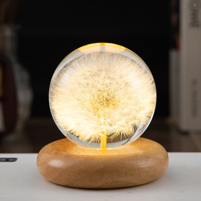 LED Night Light Flower Crystal Ball Children Night Lamp with Woodern Base Bedroom Ambient Light Creative Gift Night Light