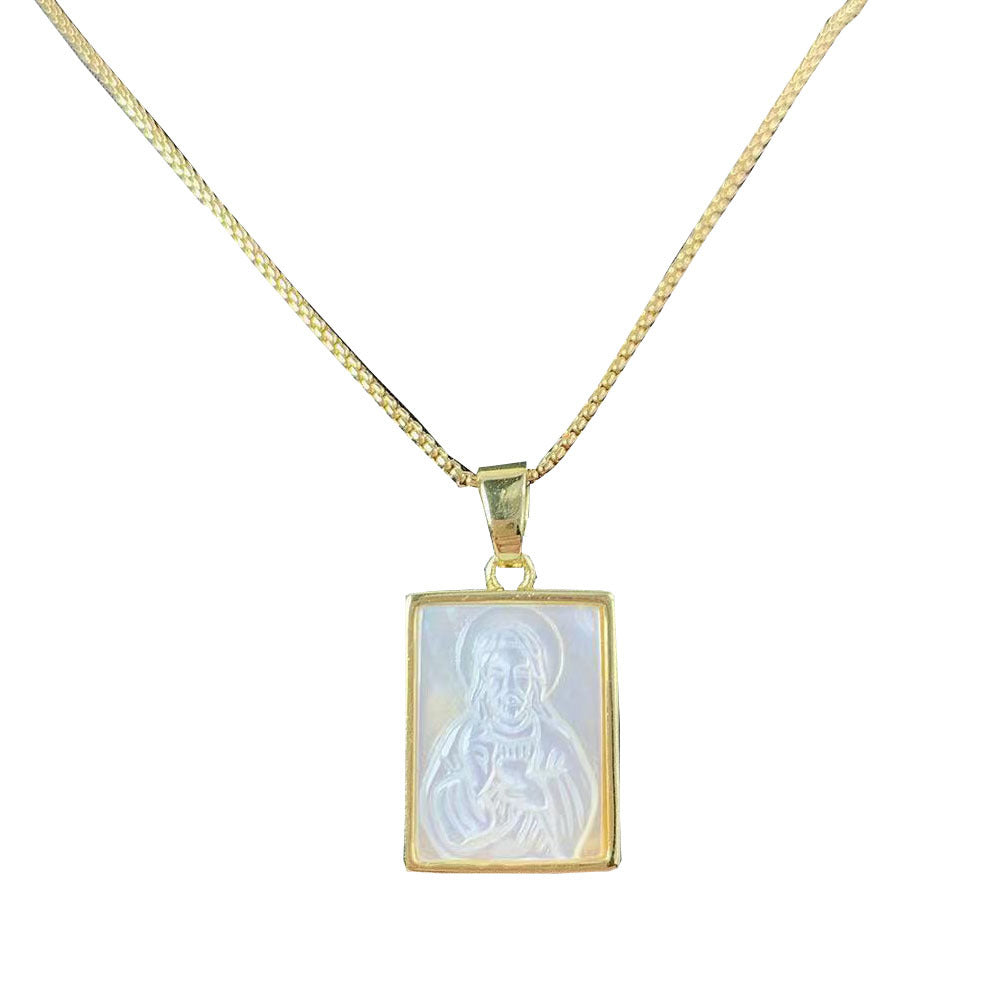 European and American Natural Shell Sacred Heart Angel Necklace