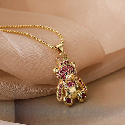 Fashion Hollowed-Out Full Zircon Leopard Head Pendant Necklace