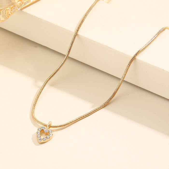 Temperamental All-Match Sweater Chain Jewelry Zircon Peach Heart Pendant Necklace