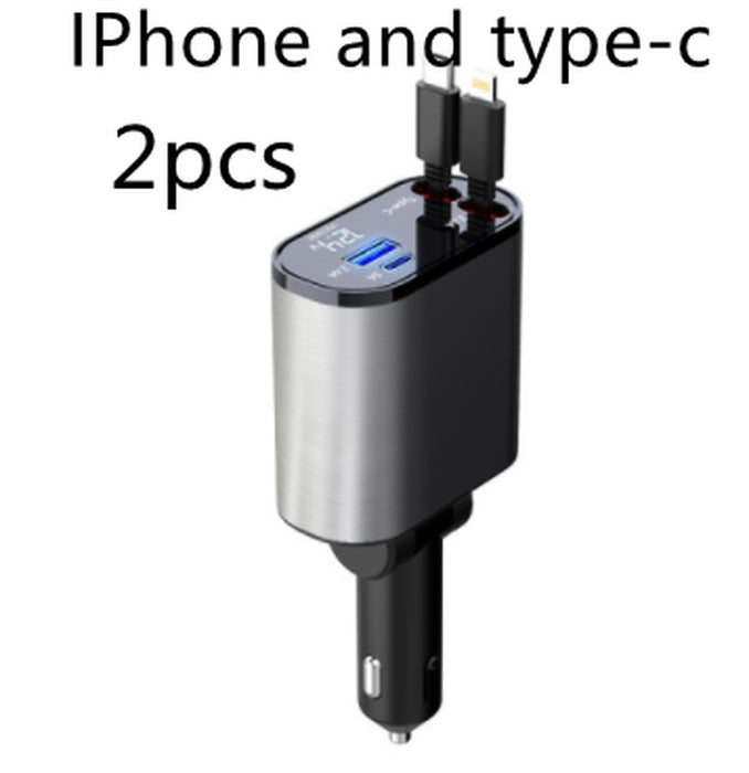 Metal Car Charger 100W Super Fast Charging Car Cigarette Lighter USB and TYPE-C Adapter