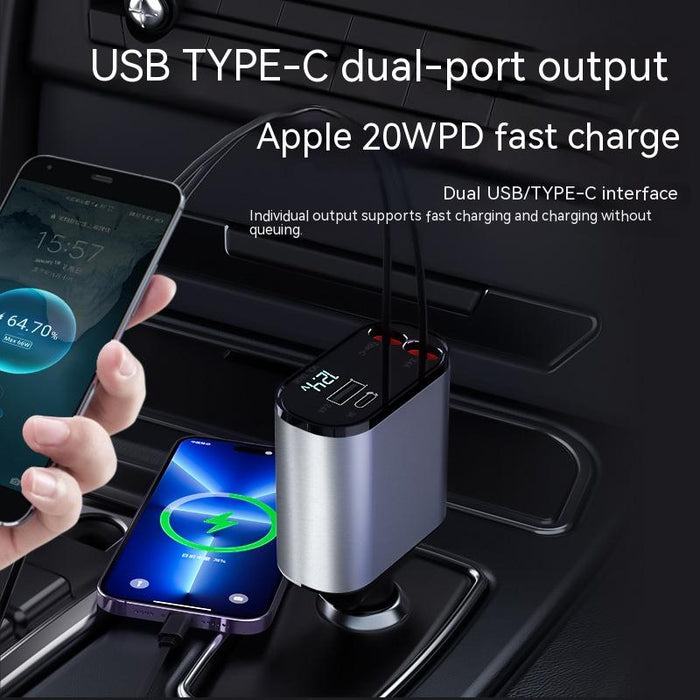 Metal Car Charger 100W Super Fast Charging Car Cigarette Lighter USB and TYPE-C Adapter