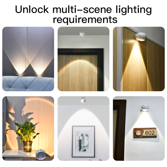 Adjustable Angle Human Sensing Light, Wireless Sunset Light, Indoor Spotlight, Corridor, Living Room Wall Light, Rechargeable and Installed Dry Battery