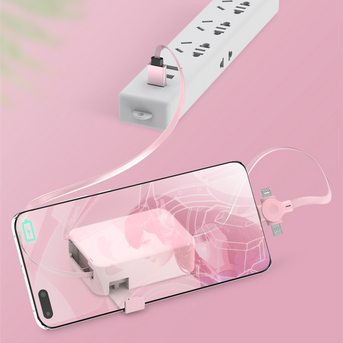 4 in 1 Retractable USB Cable Creative Macaron Type C Micro Cable for I Phone with Phone Stand Charging Data Cable Line Storage Box