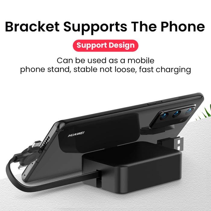 4 in 1 Retractable USB Cable Creative Macaron Type C Micro Cable for I Phone with Phone Stand Charging Data Cable Line Storage Box