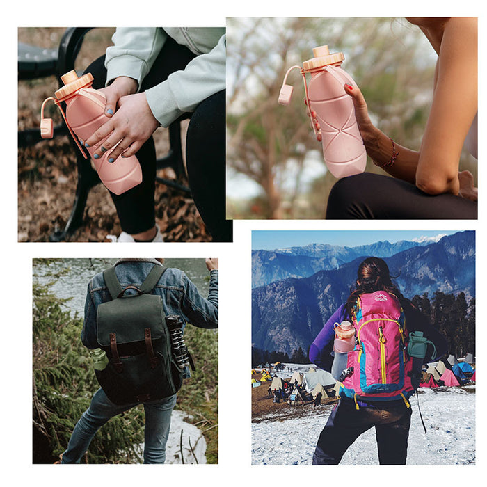 600Ml Folding Silicone Water Bottle Sports Water Bottle Outdoor Travel Portable Water Cup Running Riding Camping Hiking Kettle