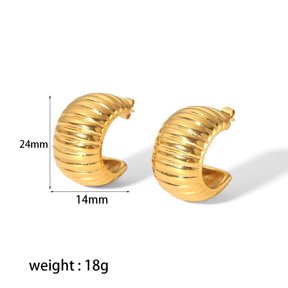 18K Stainless Steel Wide Stripe C- Shaped Earrings