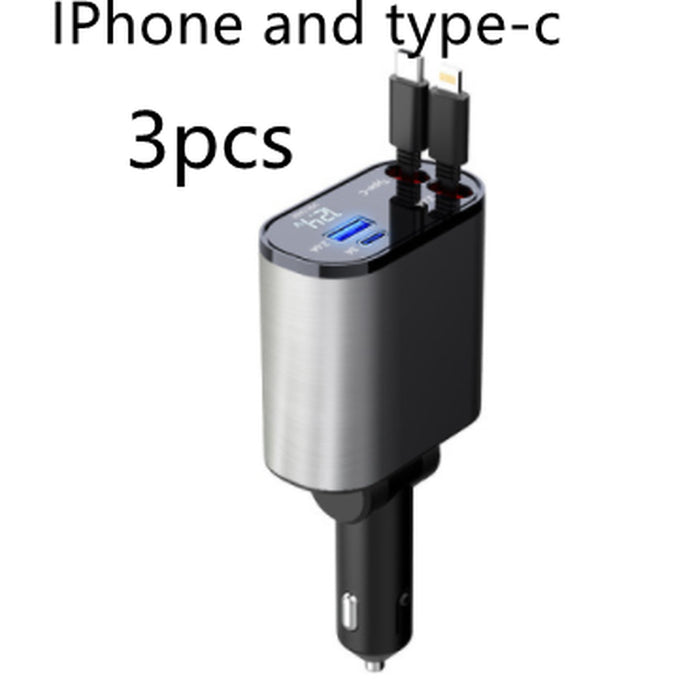 Metal Car Charger 100W Super Fast Charging Car Cigarette Lighter USB and TYPE-C Adapter