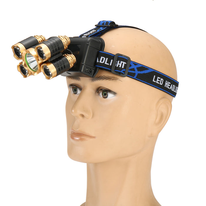 5 Leds Ultra Bright 90° Rotatable LED Headlight Long Shoot Head Lamp for Hunting Fishing Camping Worker