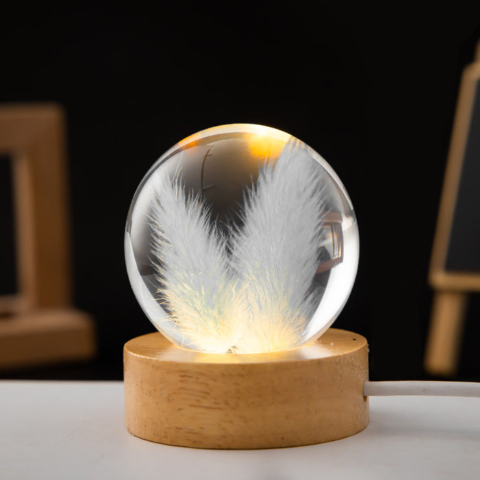 LED Night Light Flower Crystal Ball Children Night Lamp with Woodern Base Bedroom Ambient Light Creative Gift Night Light