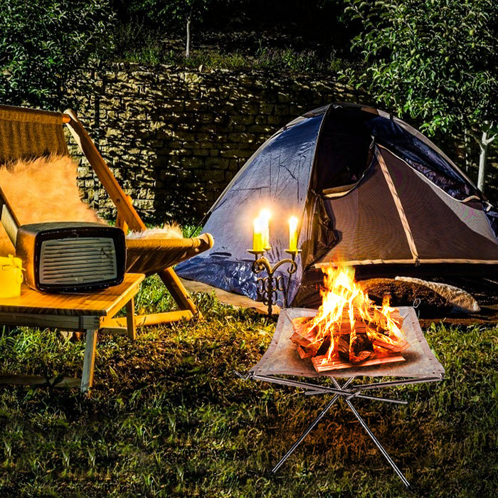 42X42X32Cm Portable Fire Pit Outdoor Camping Small Size Collapsing Steel Mesh Fireplace Foldable Camping Backyard Beach Wood Burning Barbecue