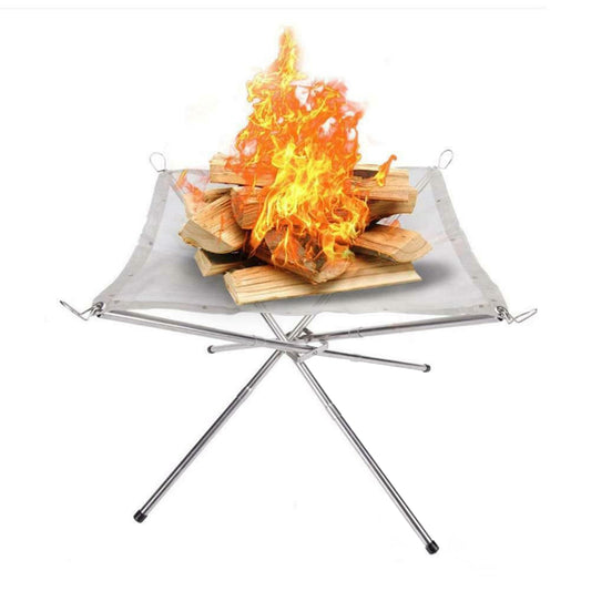 42X42X32Cm Portable Fire Pit Outdoor Camping Small Size Collapsing Steel Mesh Fireplace Foldable Camping Backyard Beach Wood Burning Barbecue