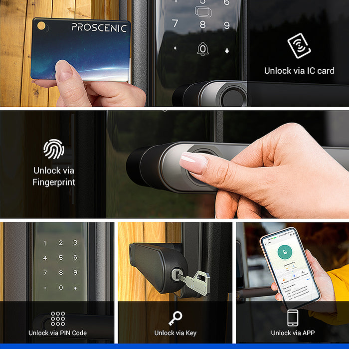 [US Direct]  L40 Smart Door Bluetooth Lock Fingerprint/App Password Key IC Card Unlock Intelligent Anti-Theft Door Lock IP54 Home Lock Work with Alexa Google Assistant