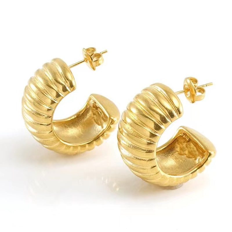 18K Stainless Steel Wide Stripe C- Shaped Earrings