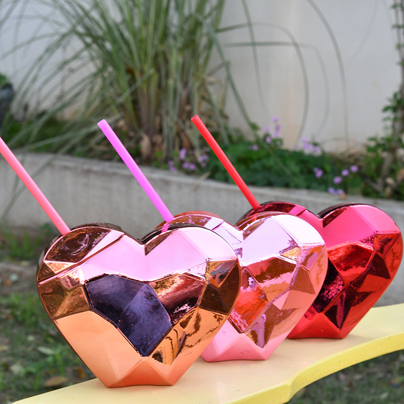 Creative Heart-Shaped Plastic Straw Cup