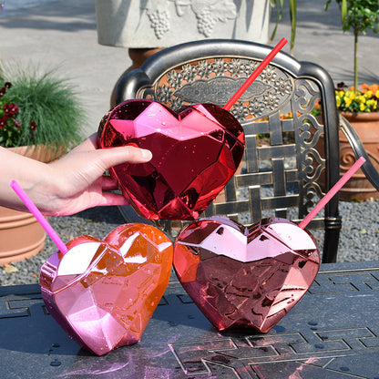 Creative Heart-Shaped Plastic Straw Cup