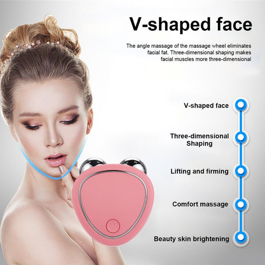 Portable Facial Micro-Current Beauty Instrument for Lifting Thinning and Reducing Edema with Double Roller Massager