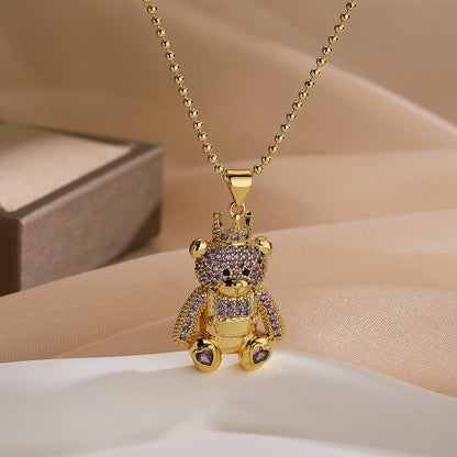 Fashion Hollowed-Out Full Zircon Leopard Head Pendant Necklace