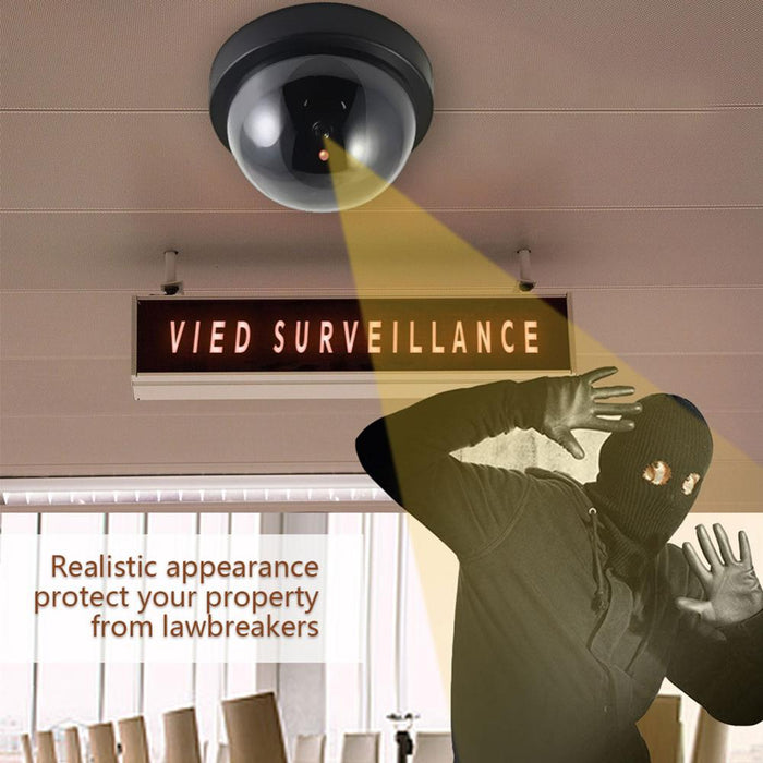 Black Plastic Smart Indoor Outdoor Dummy Home Dome Fake CCTV Security Camera with Flashing Red LED Light