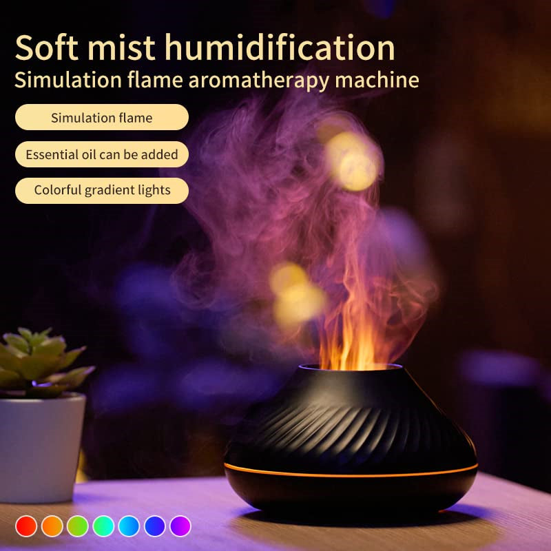 New Volcanic Flame Aroma Diffuser Essential Oil Lamp 130Ml USB Portable Air Humidifier with Color Night Light Mist Maker Fogger LED Light