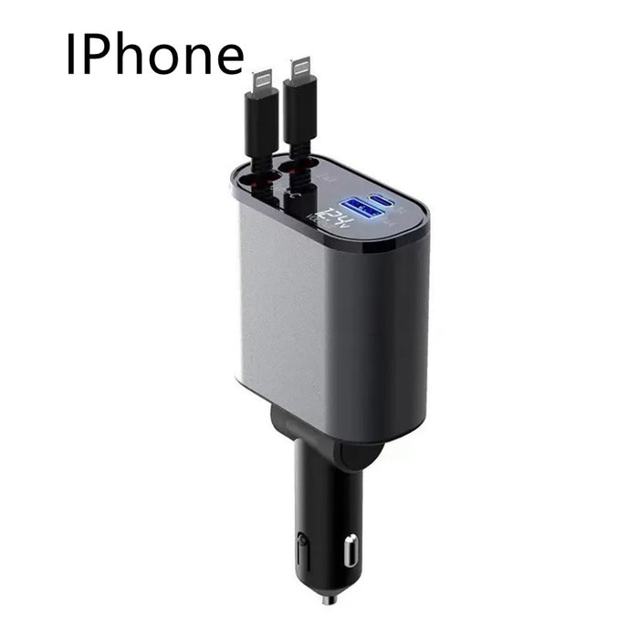 Metal Car Charger 100W Super Fast Charging Car Cigarette Lighter USB and TYPE-C Adapter