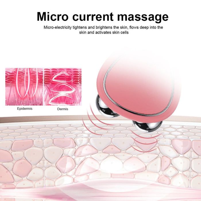 Portable Facial Micro-Current Beauty Instrument for Lifting Thinning and Reducing Edema with Double Roller Massager