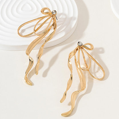 Irregular Large Bow Earrings for Women Tassel Streamer