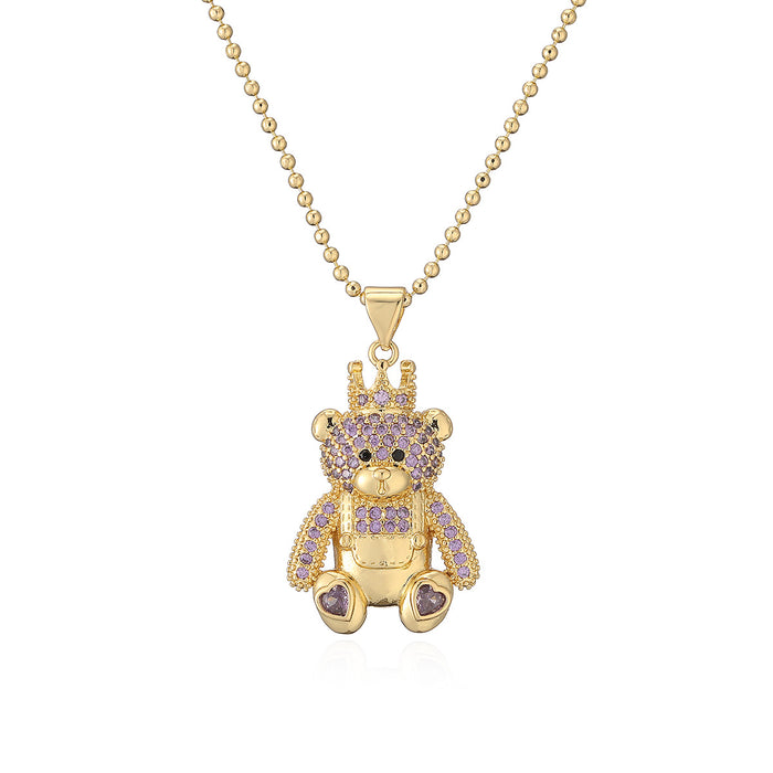 Fashion Hollowed-Out Full Zircon Leopard Head Pendant Necklace